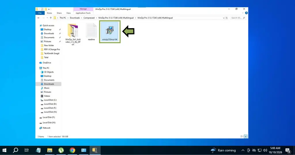 run the winzip310mul-64.exe
