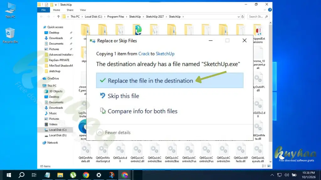 Replace the file in destination
