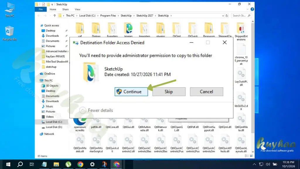 Click Continue to give administrative access to paste