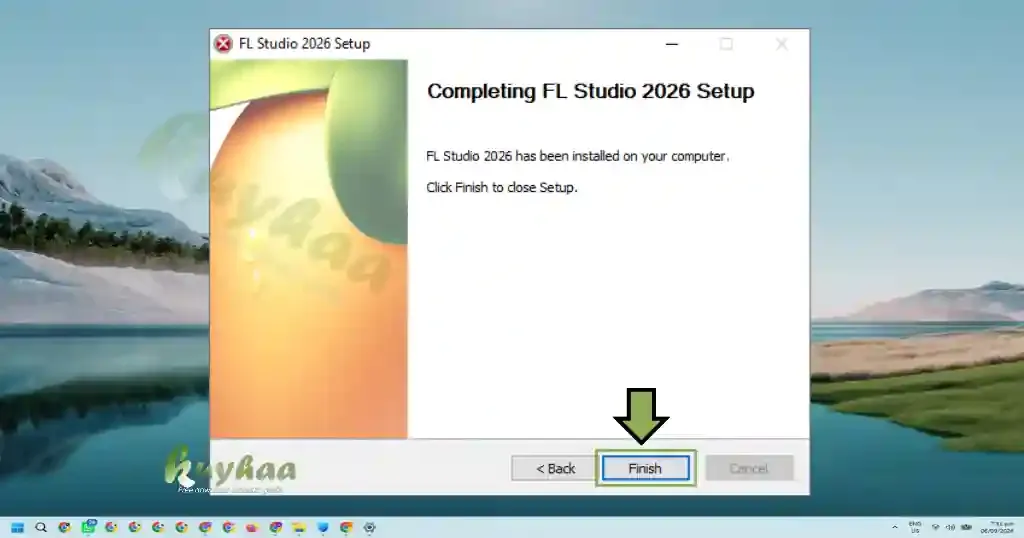 FL Studio 2026 setup wizard completion screen clicking Finish