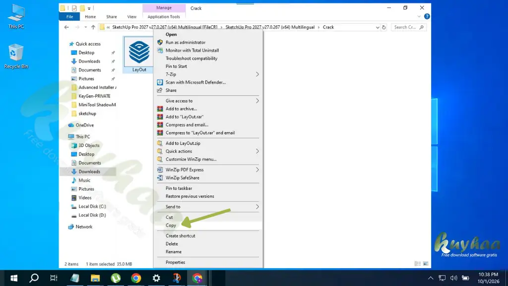Now, copy the layout.exe from the crack folder