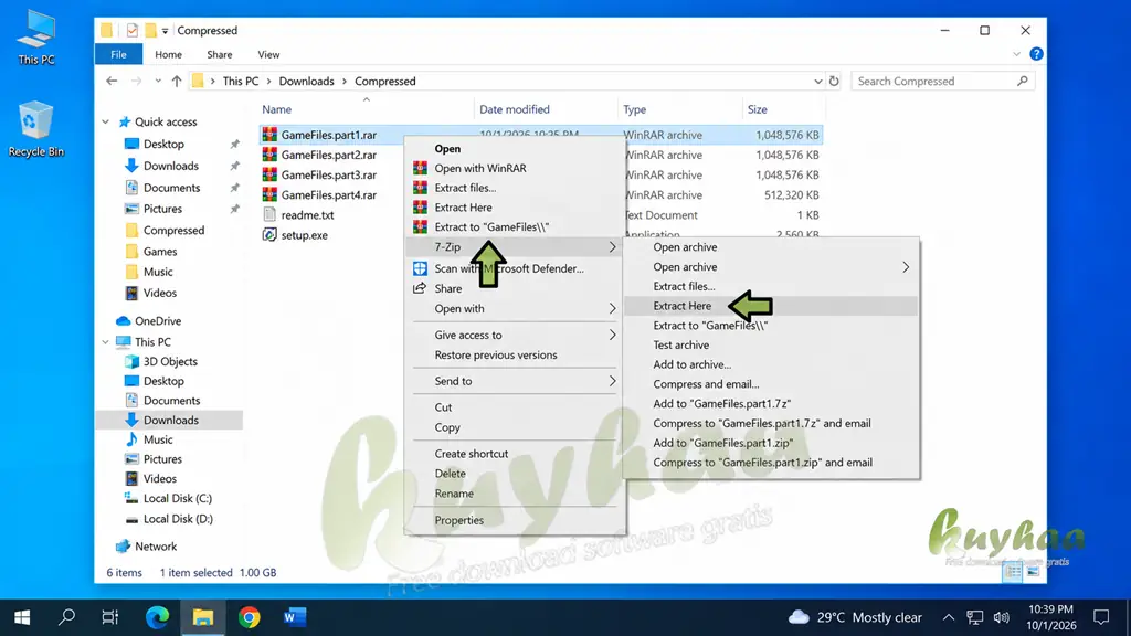 Extract the First RAR Part with 7-Zip