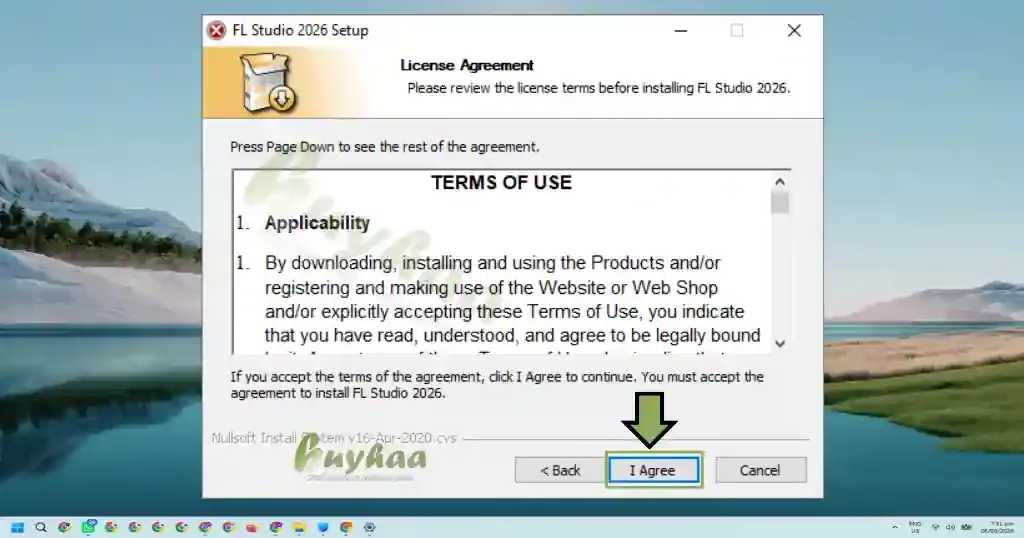 FL Studio license agreement and terms of use screen selecting I Agree