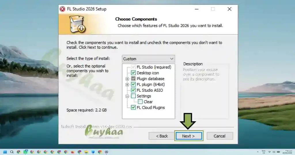 Choosing software installation components for FL Studio
