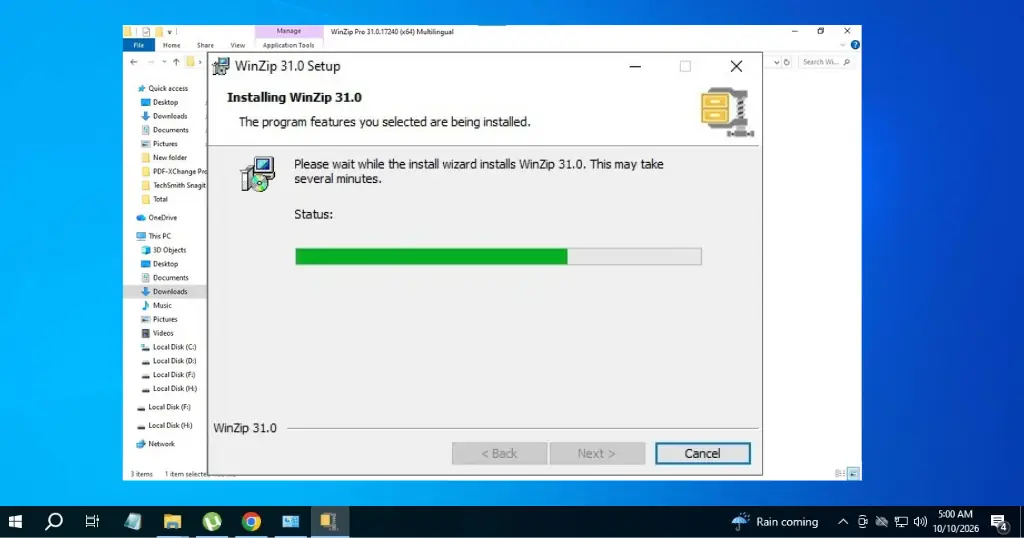 the installation will begin