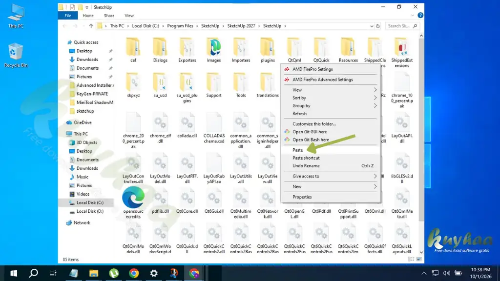 Paste the Sketchup.exe that you copied from the crack folder