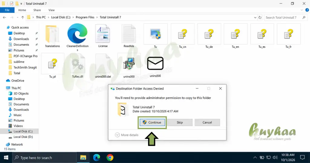 Click Continue for administrative rights for pasting patch
