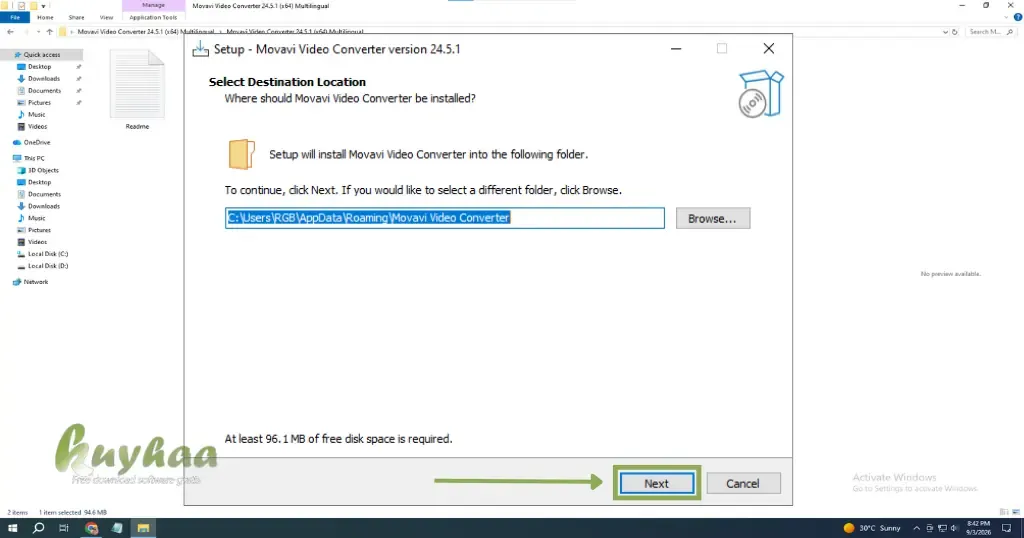 after set the installtion location then click on next