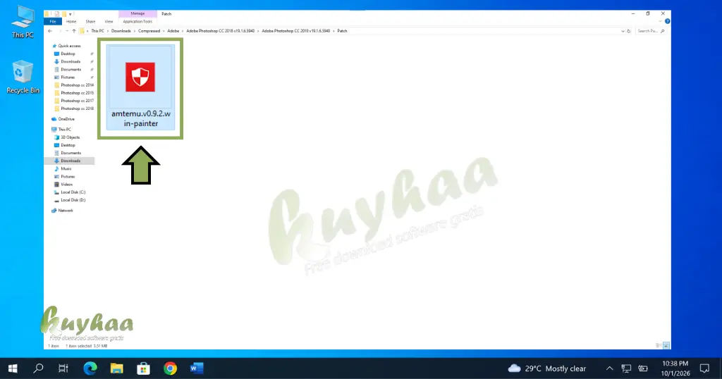 File Explorer highlighting the amtemu.v0.9.2.win-painter.exe file with the context menu showing the Copy option