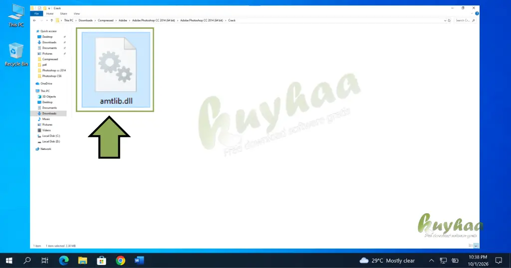 File Explorer highlighting the activation .dll file with the context menu showing the Copy option