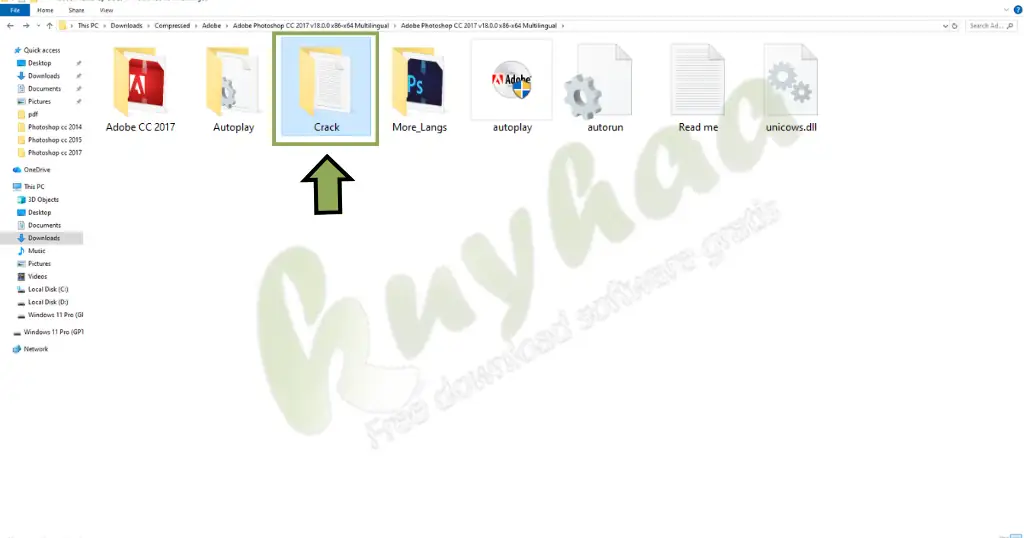 File Explorer showing the folder labeled as Crack