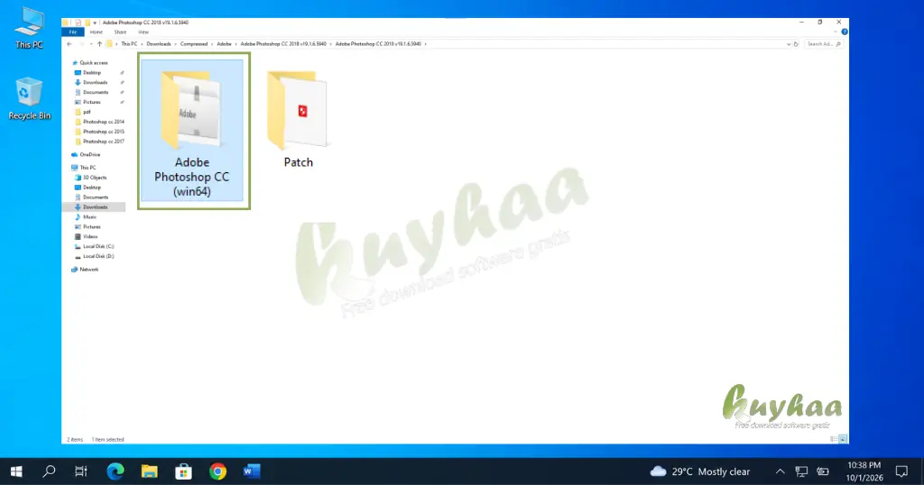 File Explorer displaying the extracted folders of the Adobe Photoshop CC win64 package