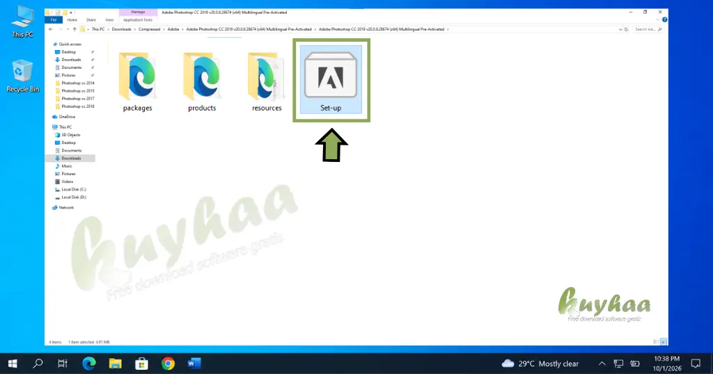 File Explorer showing the extracted folders of Adobe Photoshop CC 2015 with the main setup folder opened