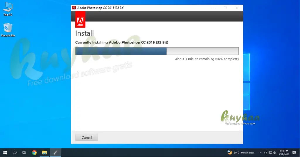 Adobe software license agreement window for Photoshop CC 2015 with the Accept button highlighted at the bottom