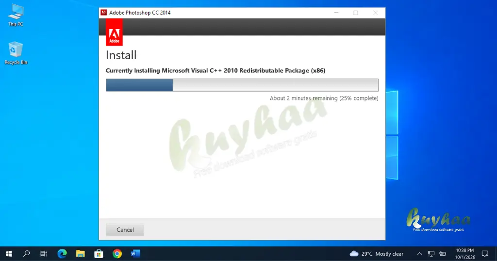 Adobe installation progress bar loading components for Photoshop CC 2014