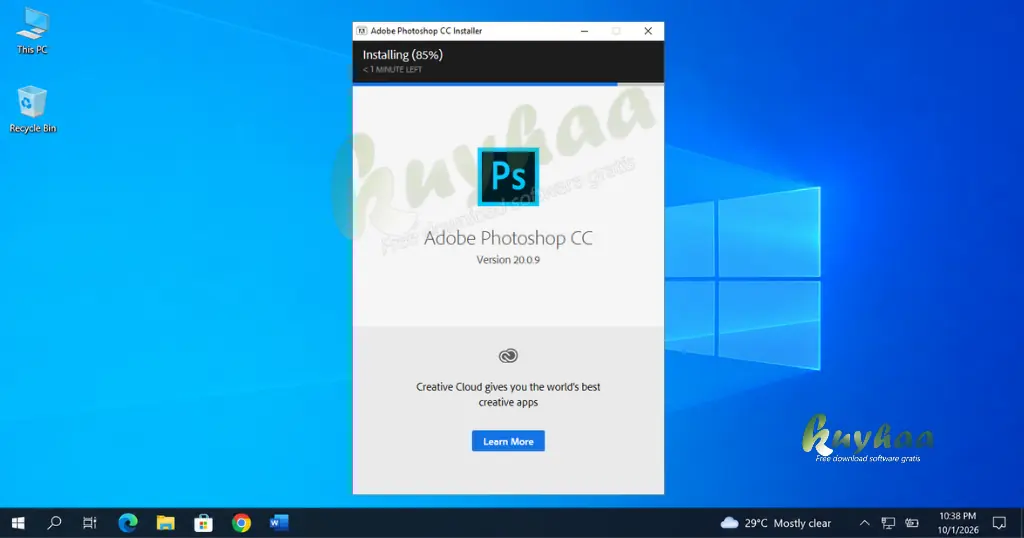 Adobe installer loading window initializing the setup files on the desktop for Photoshop CC 2015
