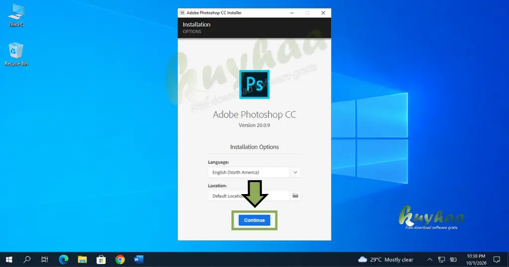 File Explorer window highlighting the Setup.exe application file inside the Adobe Photoshop CC 2015 folder