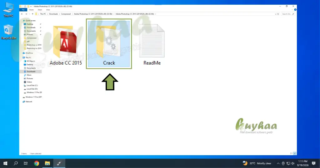 File Explorer view displaying the second folder containing activation files for Photoshop CC 2015