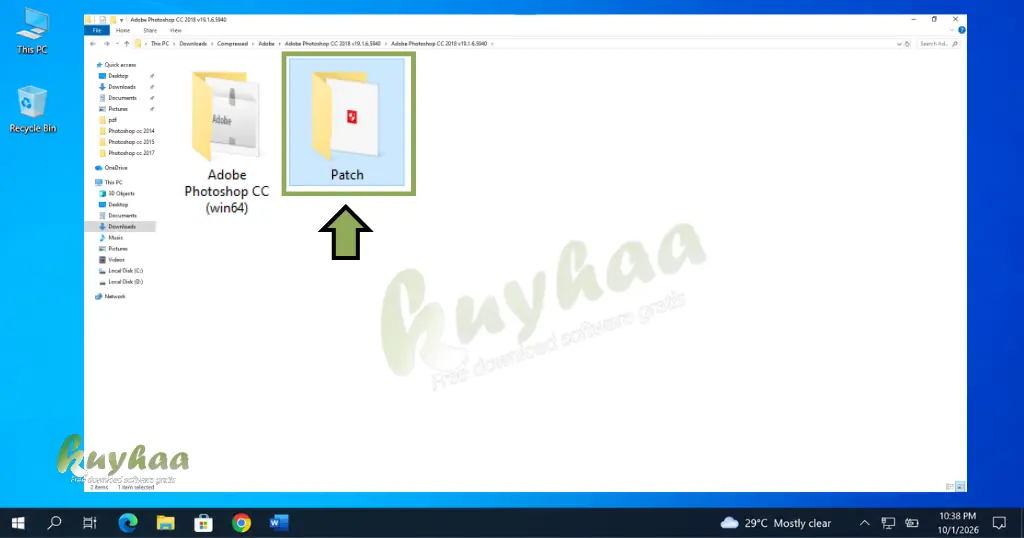 File Explorer displaying the main folder contents with the patch folder highlighted