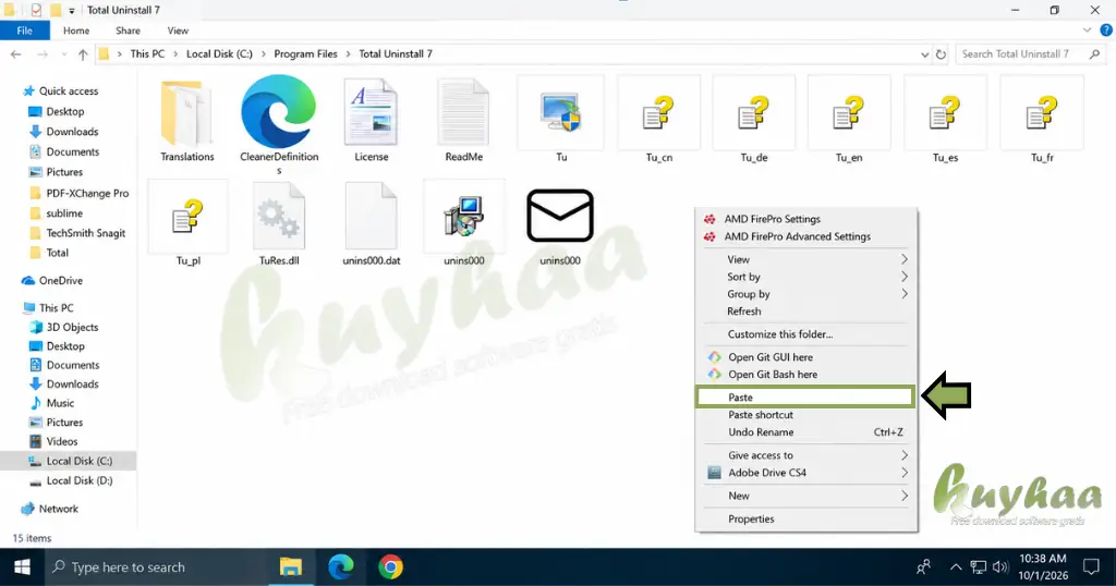 Paste Total Uninstall Patch file
