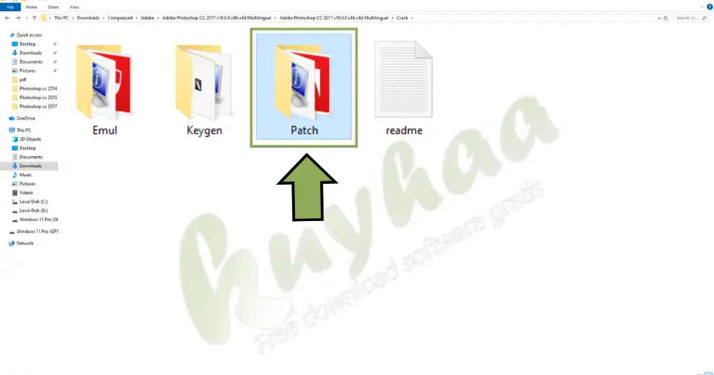 File Explorer view inside the Crack folder highlighting the Patch subfolder.