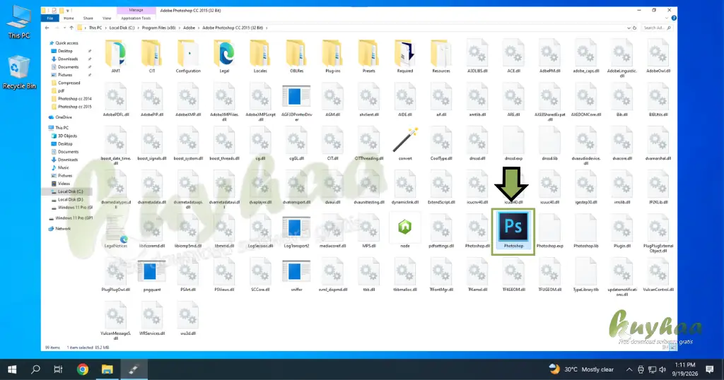 Adobe Photoshop CC 2015 fully launched and active on the computer desktop