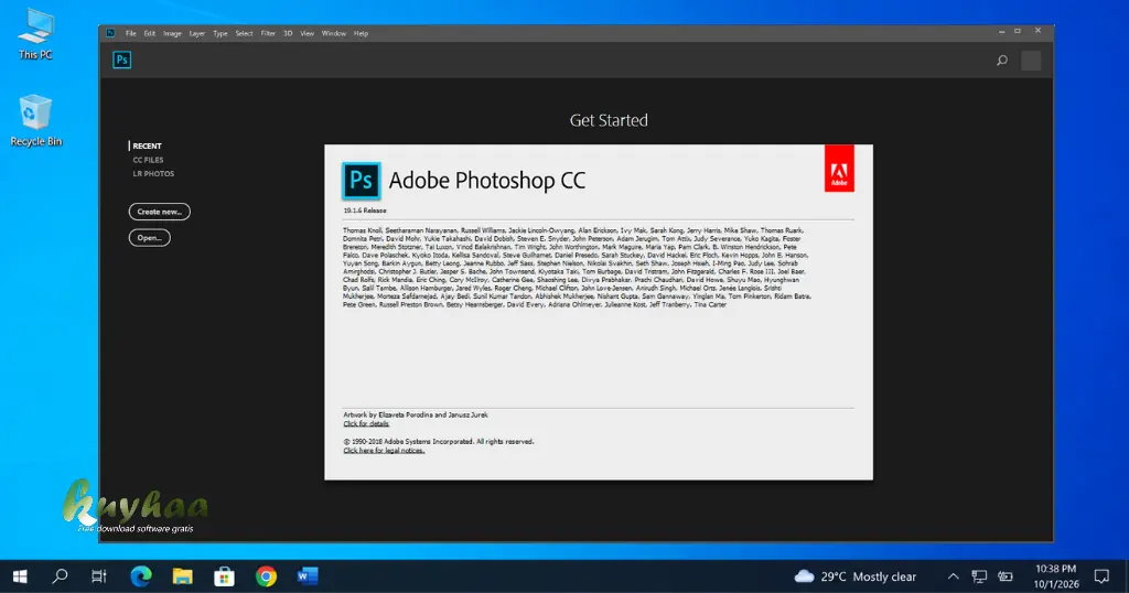 Adobe Photoshop CC 2018 application successfully open and active in its full version on the desktop