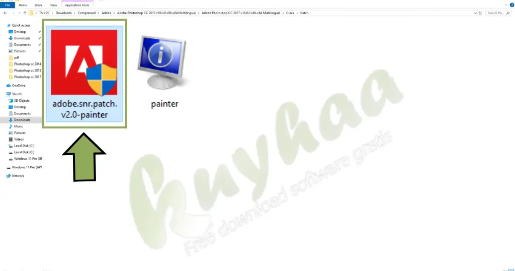 File Explorer highlighting the adobe.snr.patch.v2.0-painter.exe executable file