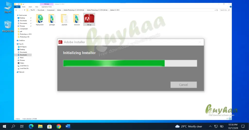 Adobe installer loading window initializing the setup files on the desktop