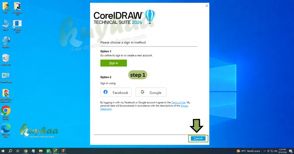 Step 15 Click Cancel to Skip Sign In