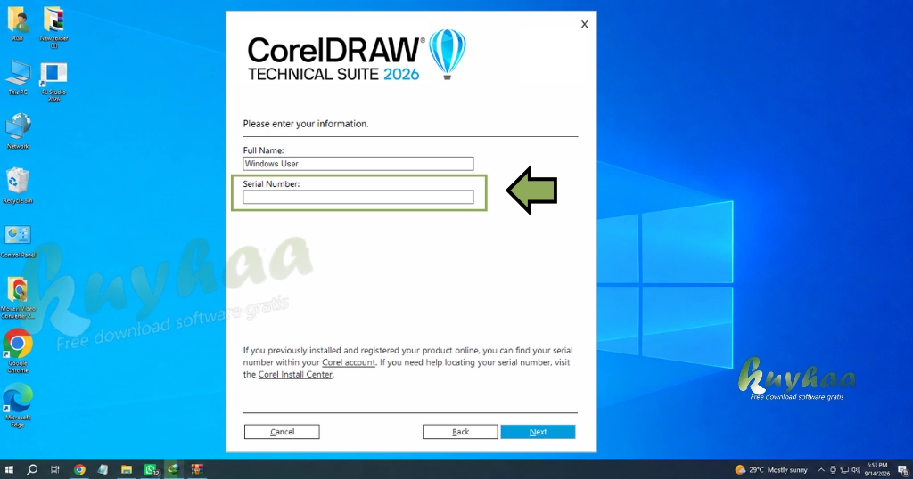 Step 6 Enter Serial Number for CorelDRAW Technical Suite 2026