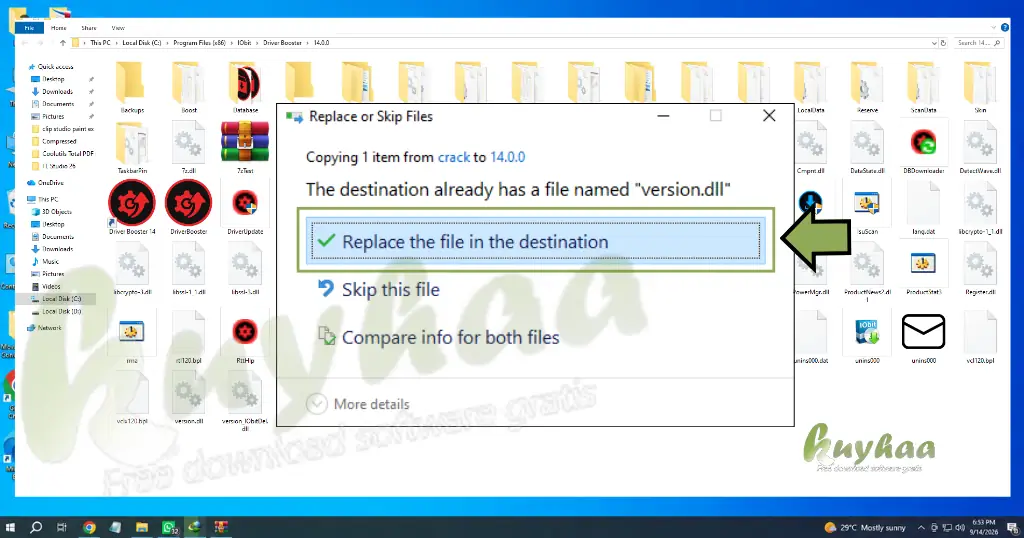 Replace the file in the destination