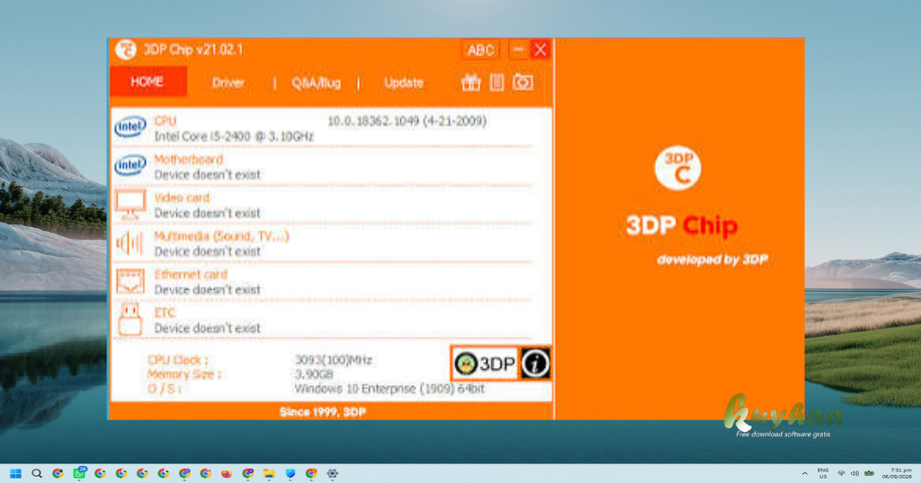 Tampilan 3DP Net untuk instalasi driver jaringan Windows 7