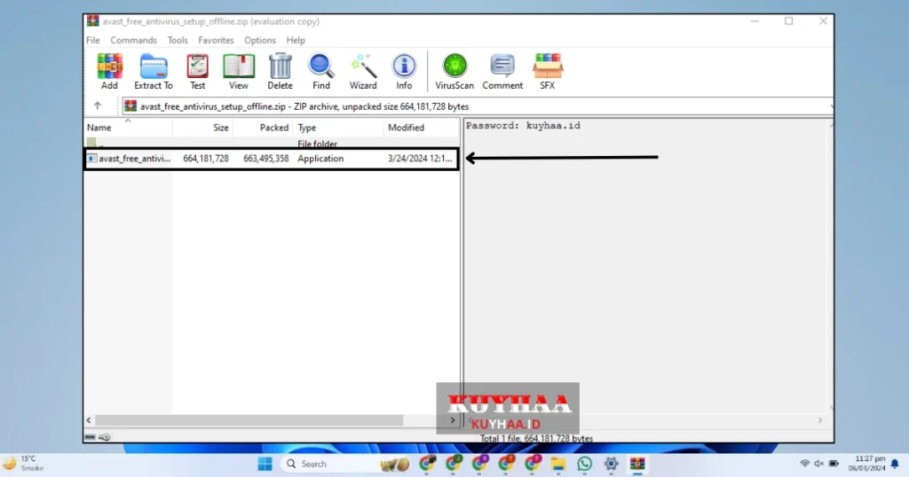 This picture shows open zip file of Avast Antivirus 