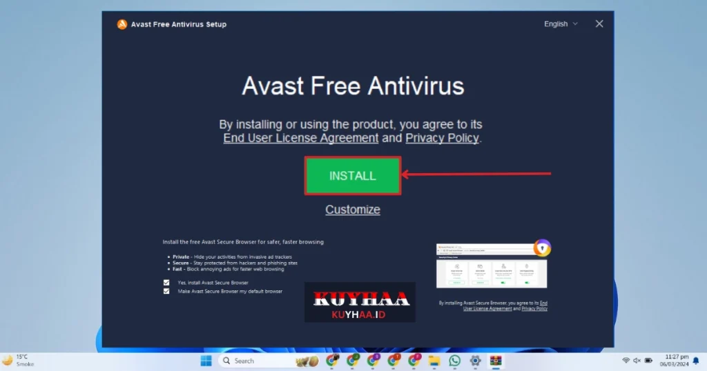 This picture shows Installation Wizard of Avast Antivirus 