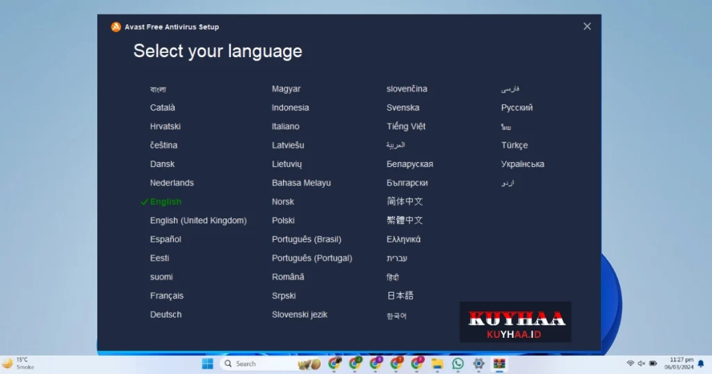 This picture shows select language option