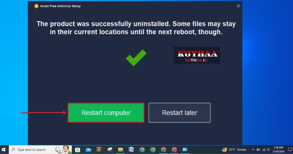 This picture shows installation complete and restart computer