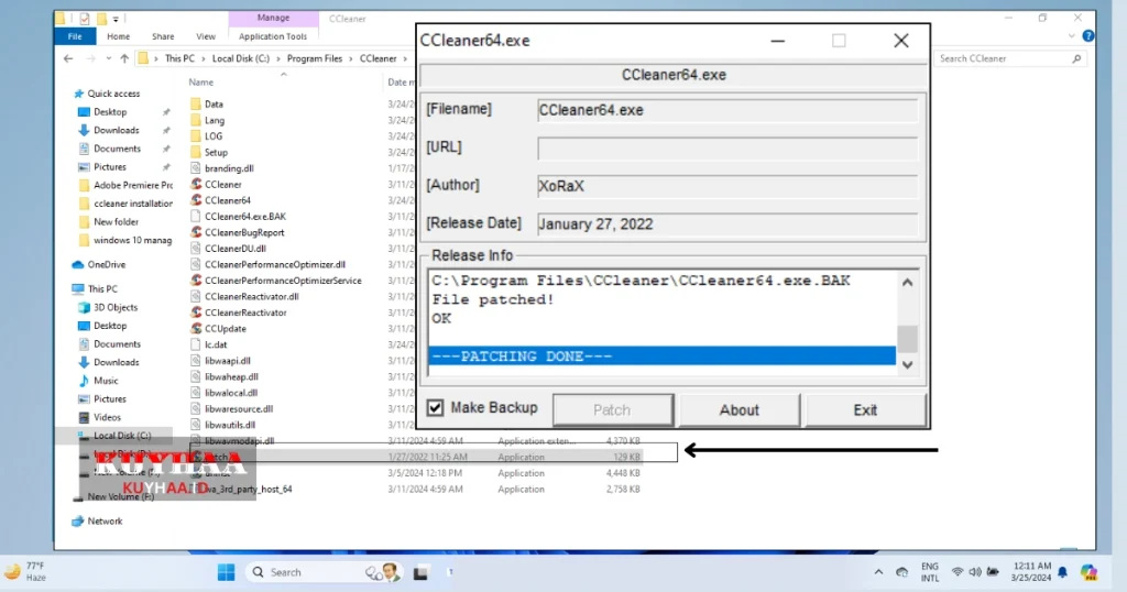 This picture shows Patching Done of CCleaner