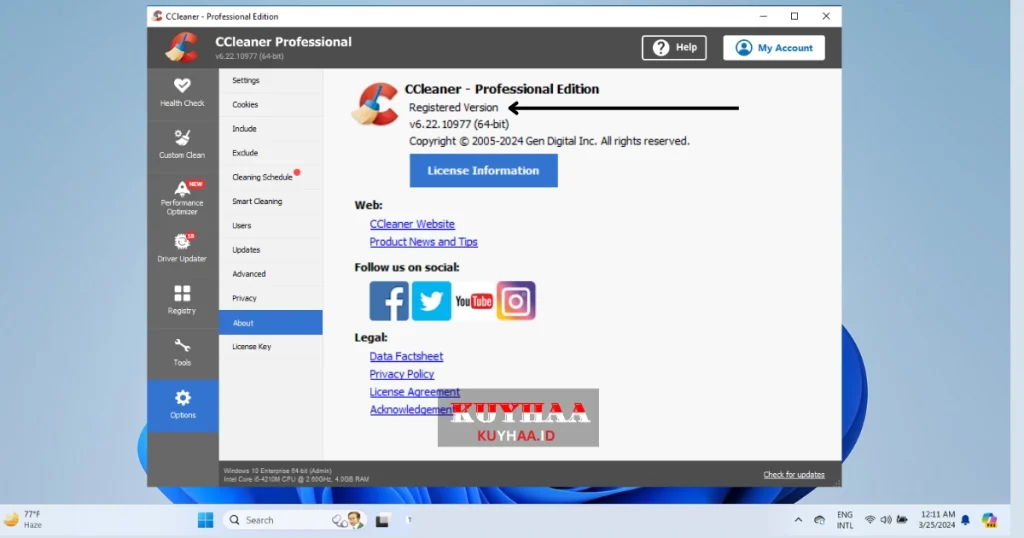 This picture shows the activation status of CCleaner