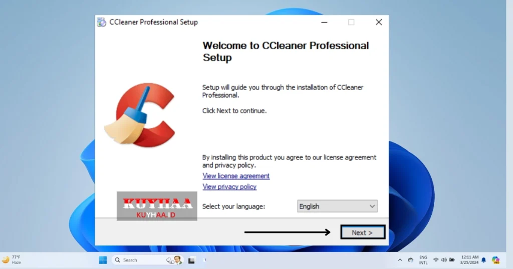 This picture shows click Next in CCleaner