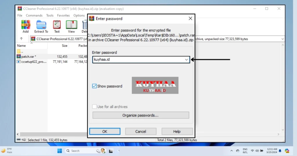 This picture shows enter password of CCleaner patch file