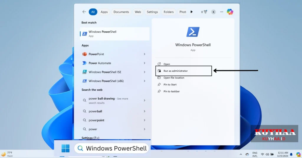 This picture shows to run the Windows PowerShell