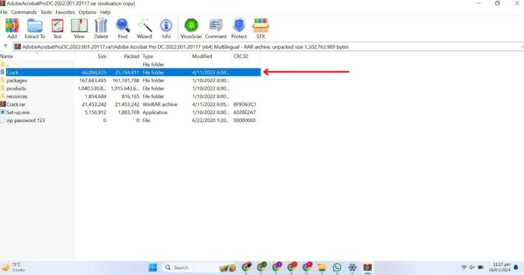 This picture shows open the crack file of Adobe Acrobat Reader DC