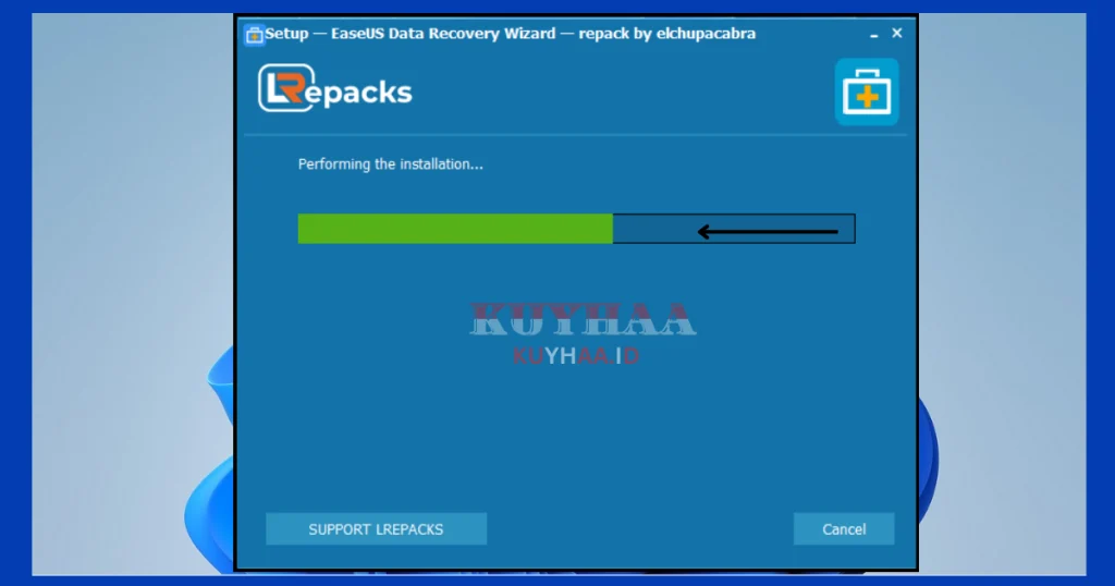 This picture shows installation starts EaseUS Data Recovery