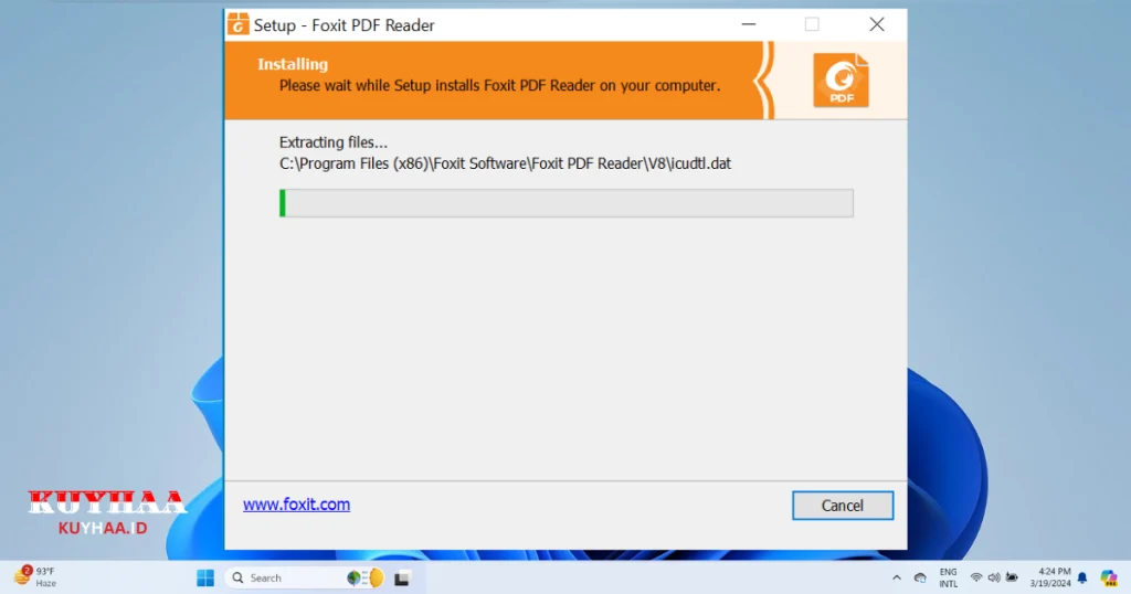 This picture shows installation starts Foxit PDF Reader