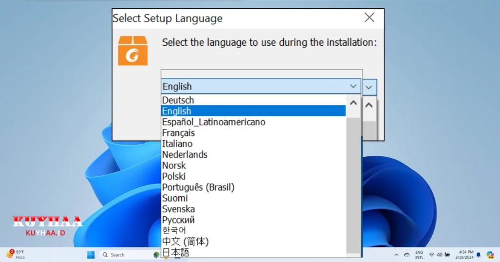 This picture shows select setup language Foxit PDF Reader