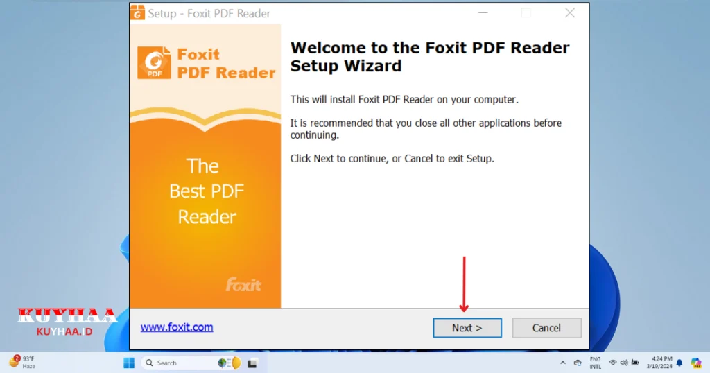 This picture shows Wizard and then click next Foxit PDF Reader