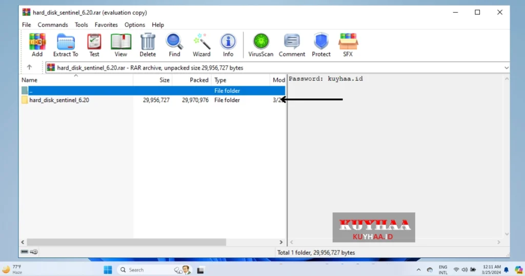 This picture shows the downloaded zip file of Hard Disk Sentinel