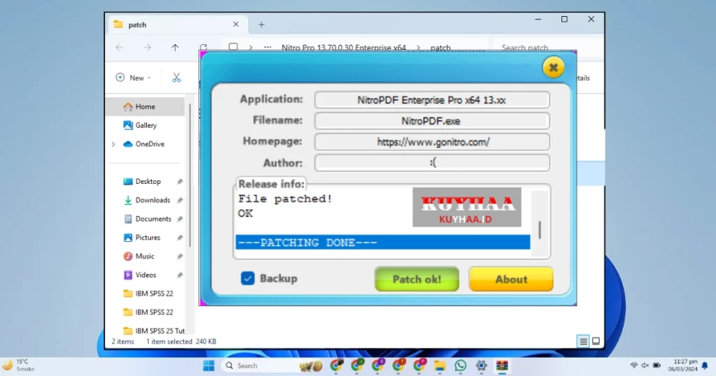 This image shows patching done of Nitro PDF Reader zip file