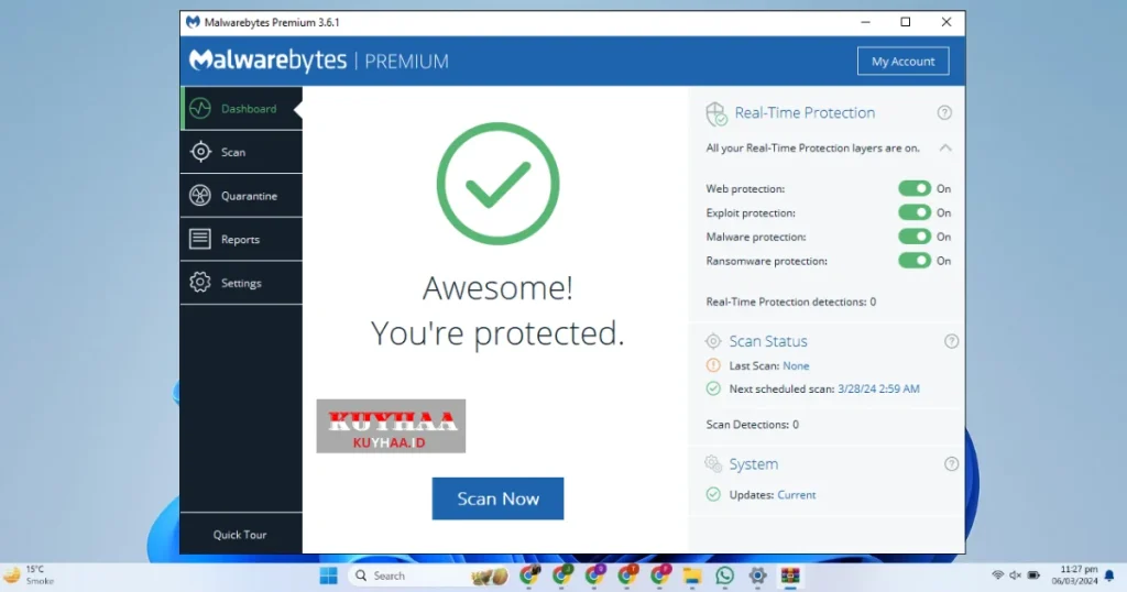 This picture shows the interface of Malwarebytes 